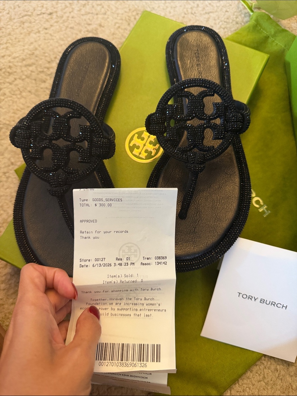 BRAND NEW Tory Burch Black Beaded Miller Thong Sandals SIZE 8 - Picture 2 of 6